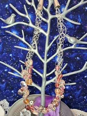 Artisan Pink & Purple Wire Crochet Necklace (Silvertone)